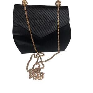Sasha black textured jewel‎ studs gold tone link chain Crossbody magnetic close